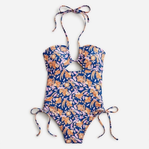 J. Crew Halter cutout one-piece in painted block print Floral Cutout New Size 14 - Picture 2 of 11